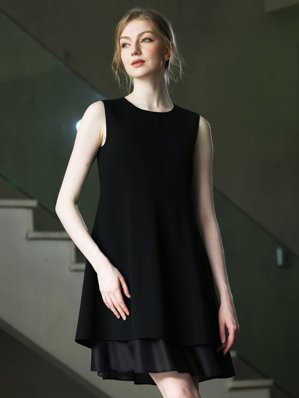 SLEEVELESS KNEE LENGTH BLACK DRESS W DOUBLE CHIFFON LAYER IDA Fashion Studio