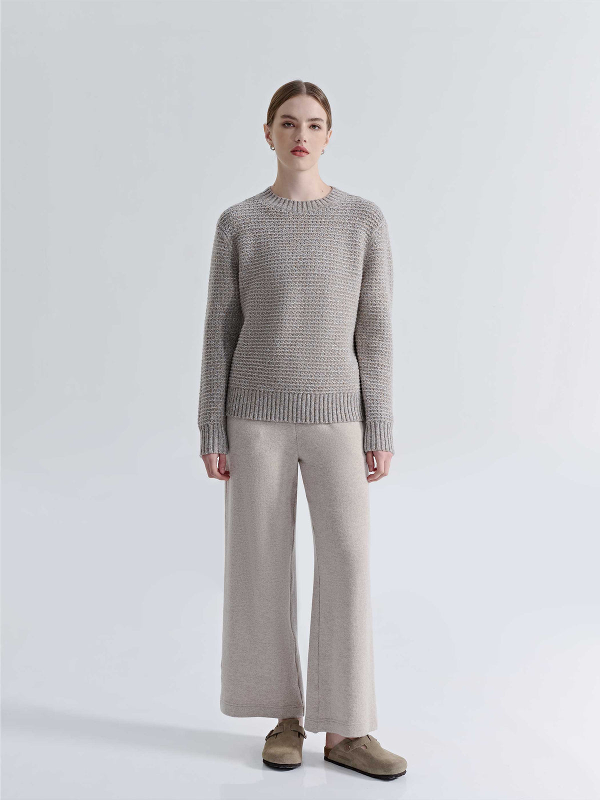 WOOL CASHMERE STRAIGHT LEG DRAWSTRING PANTS