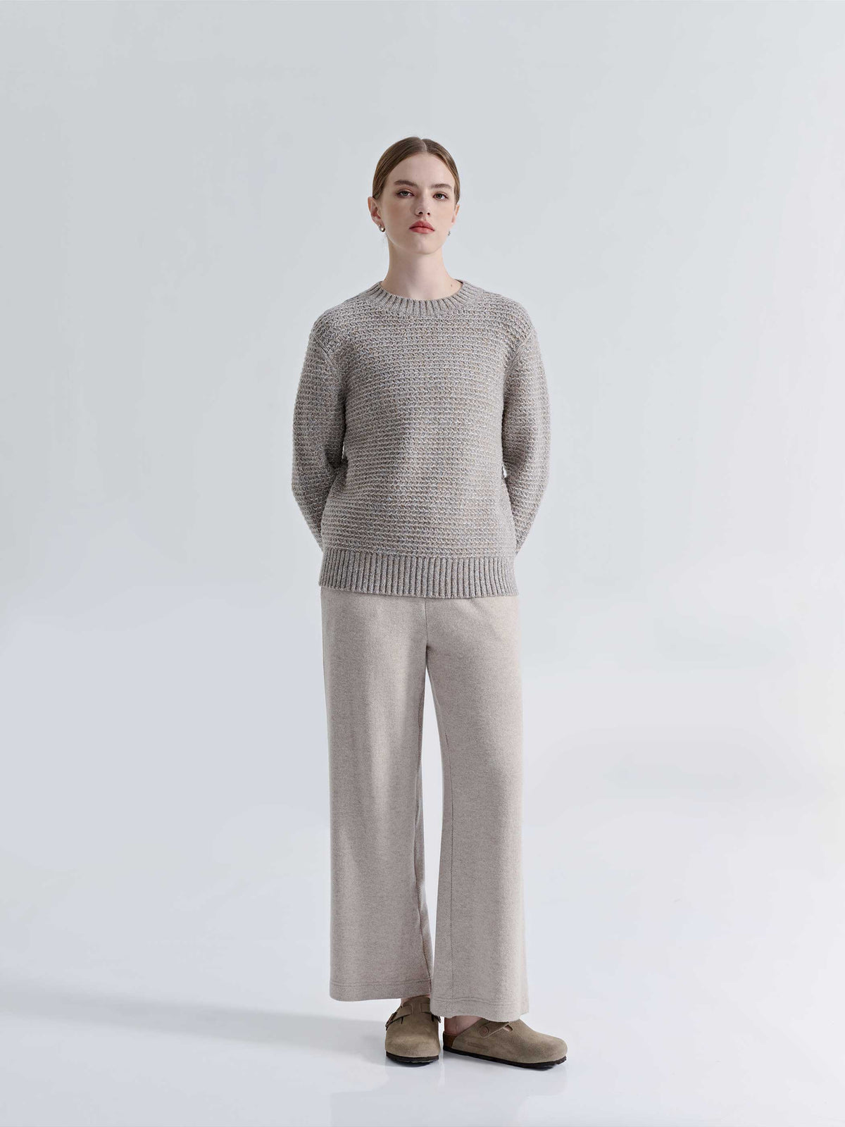 WOOL CASHMERE STRAIGHT LEG DRAWSTRING PANTS