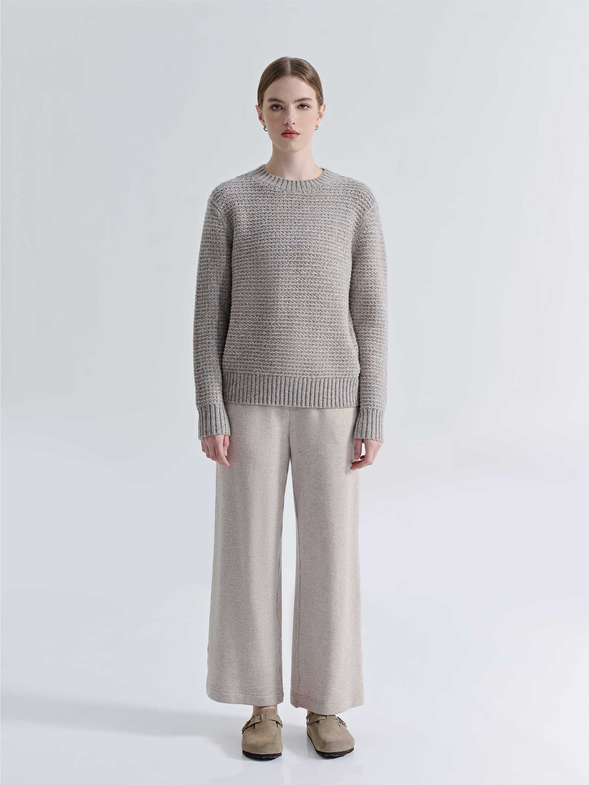 WOOL CASHMERE STRAIGHT LEG DRAWSTRING PANTS