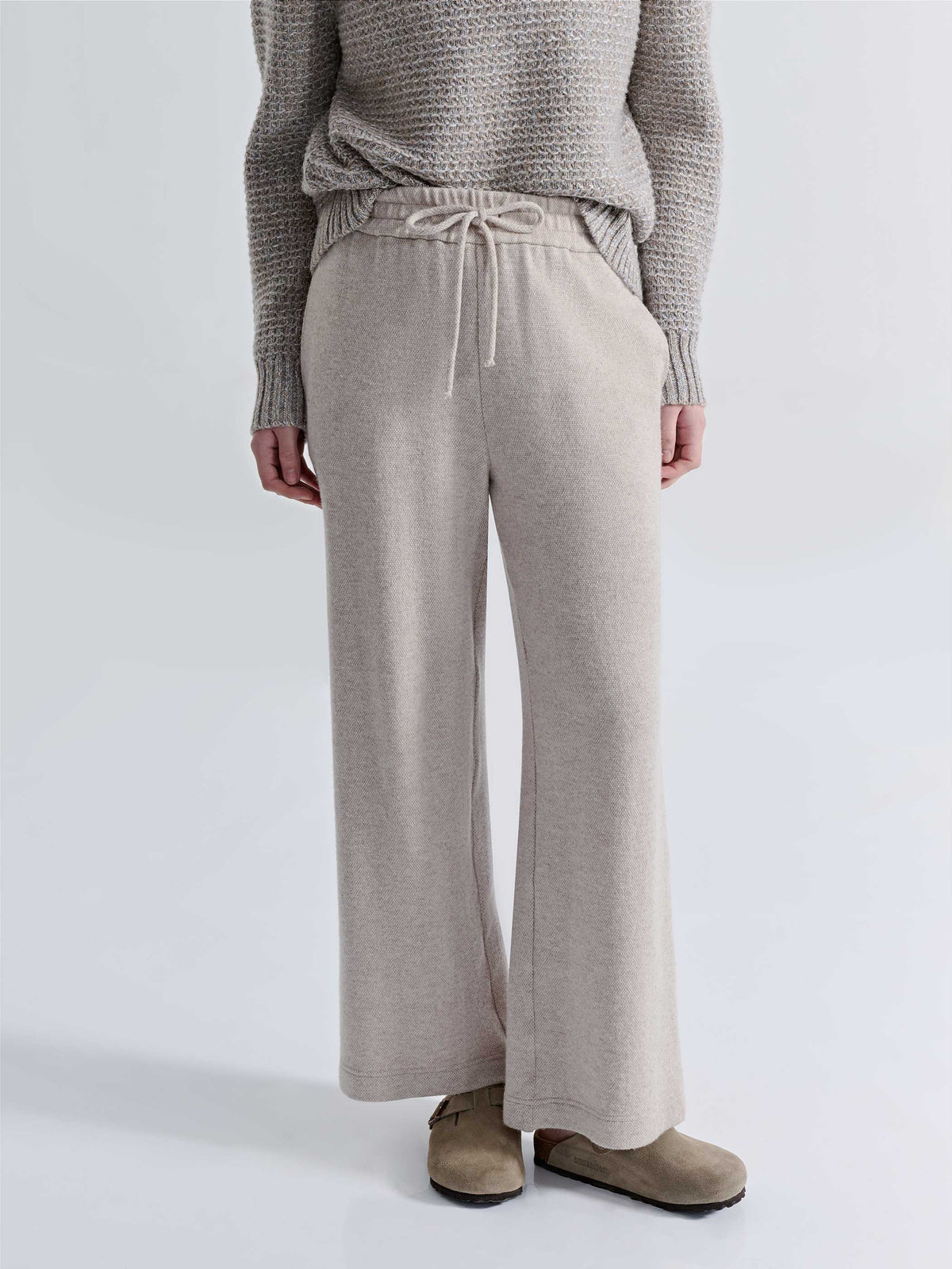 WOOL CASHMERE STRAIGHT LEG DRAWSTRING PANTS