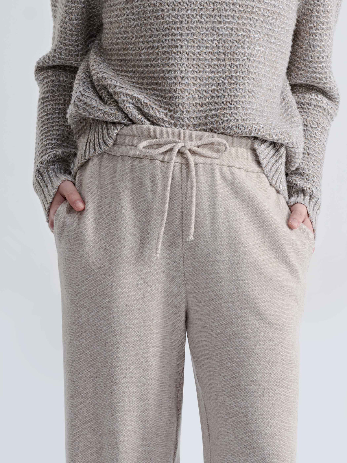 WOOL CASHMERE STRAIGHT LEG DRAWSTRING PANTS