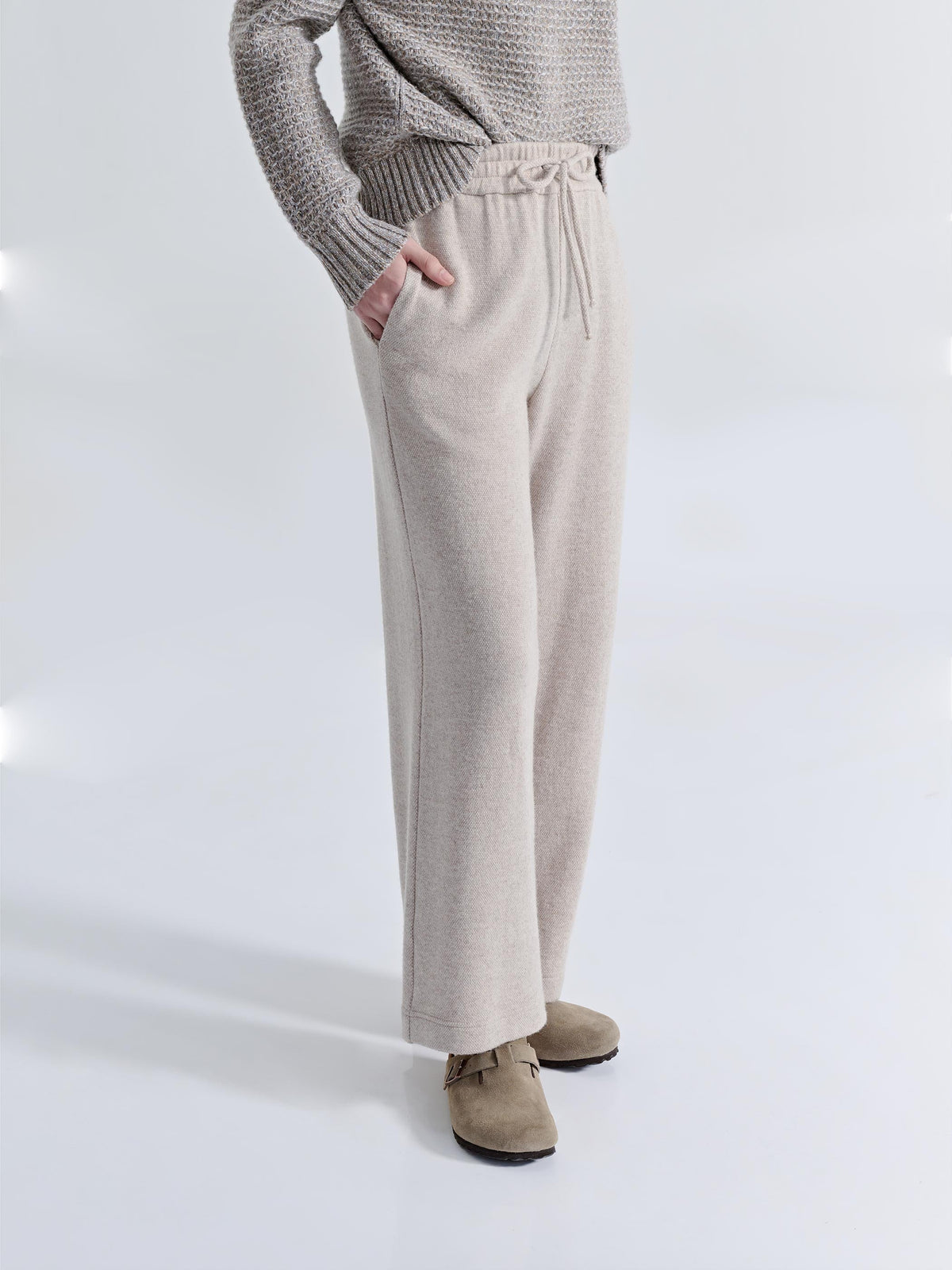 WOOL CASHMERE STRAIGHT LEG DRAWSTRING PANTS