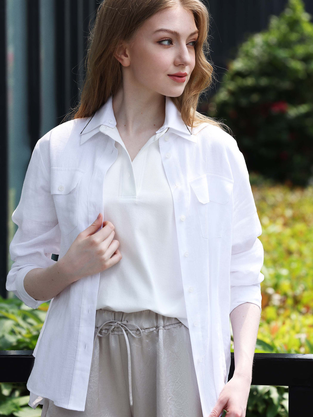 LONG SLEEVEN LINEN SHIRT W/ RELAXED SHOULDER