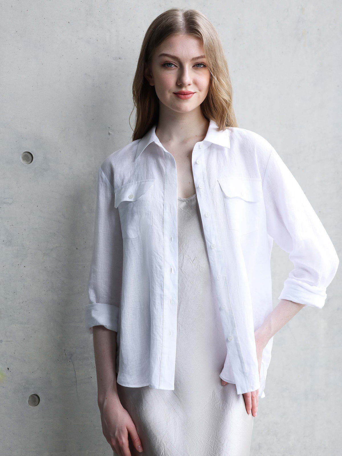 LONG SLEEVEN LINEN SHIRT W/ RELAXED SHOULDER