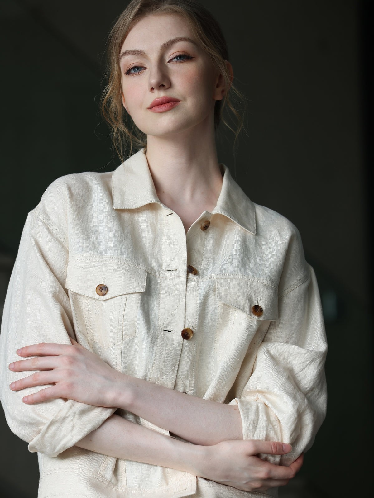 DROPPED SHOULDER LINEN OVERSIZED JACKET