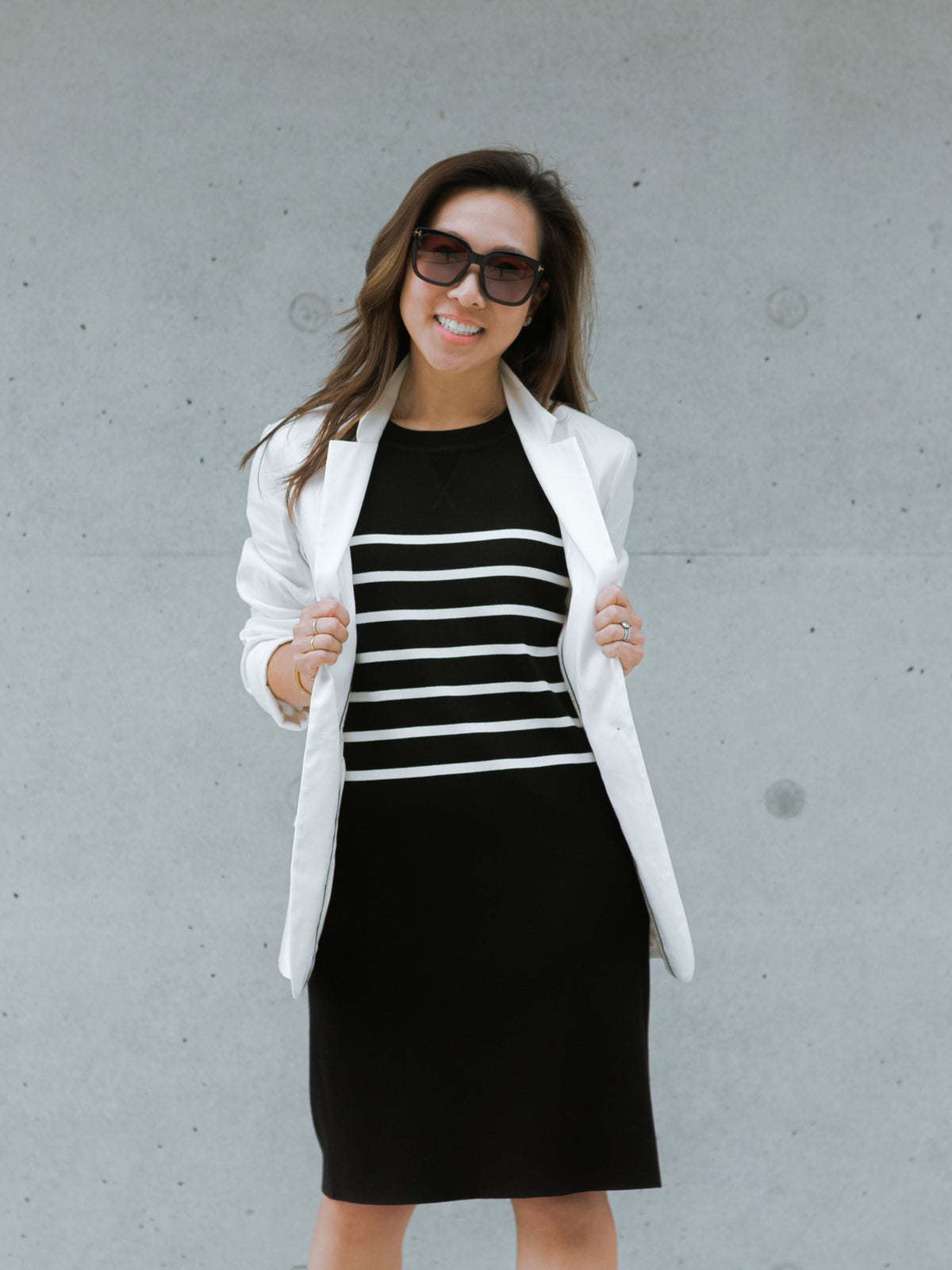 CREW NECK STRIPED KNIT DRESS