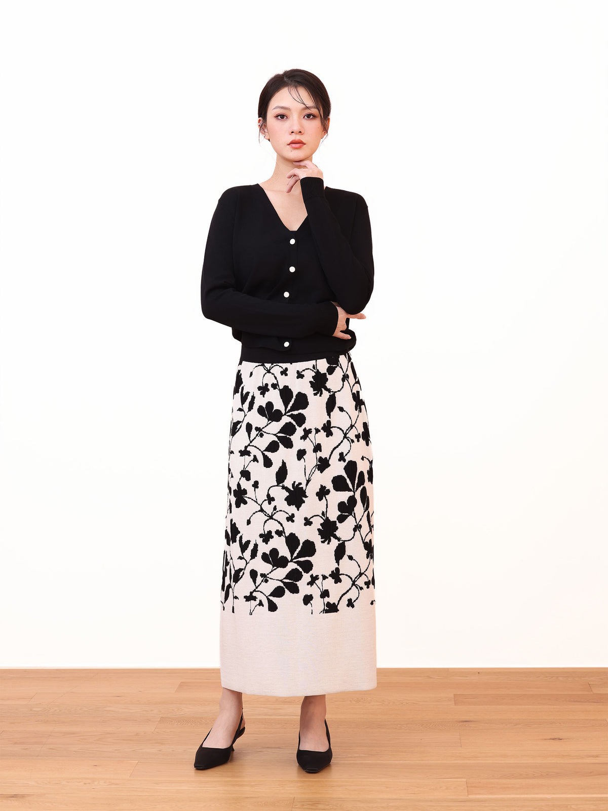 KNIT SKIRT W/ DOUBLE SIDED JACQUARD