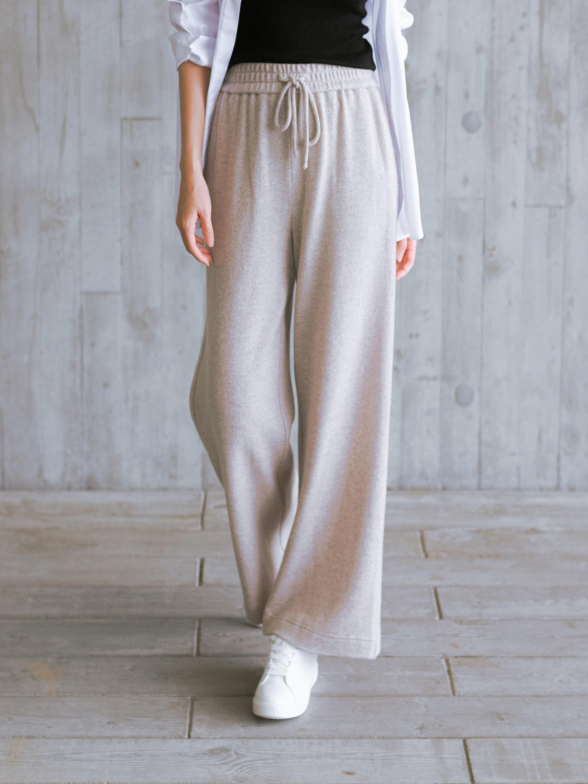 WOOL CASHMERE STRAIGHT LEG DRAWSTRING PANTS