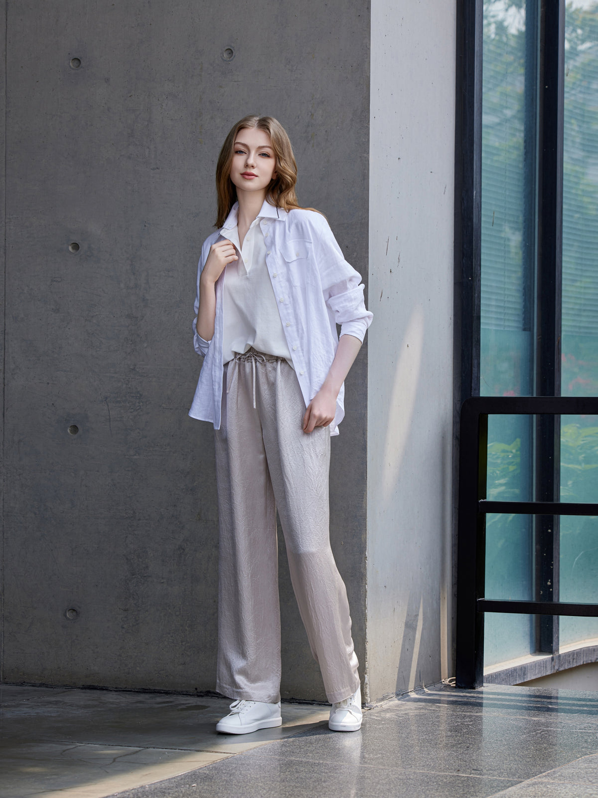 LONG SLEEVEN LINEN SHIRT W/ RELAXED SHOULDER