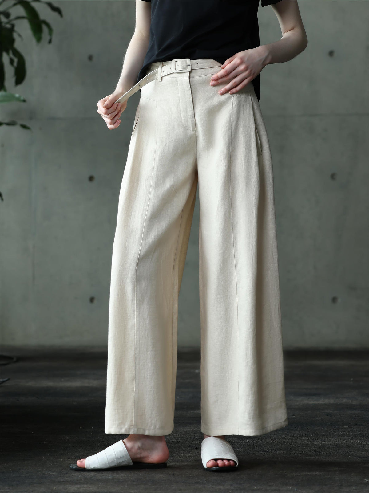 RELAXED WIDE LEG LINEN PANTS