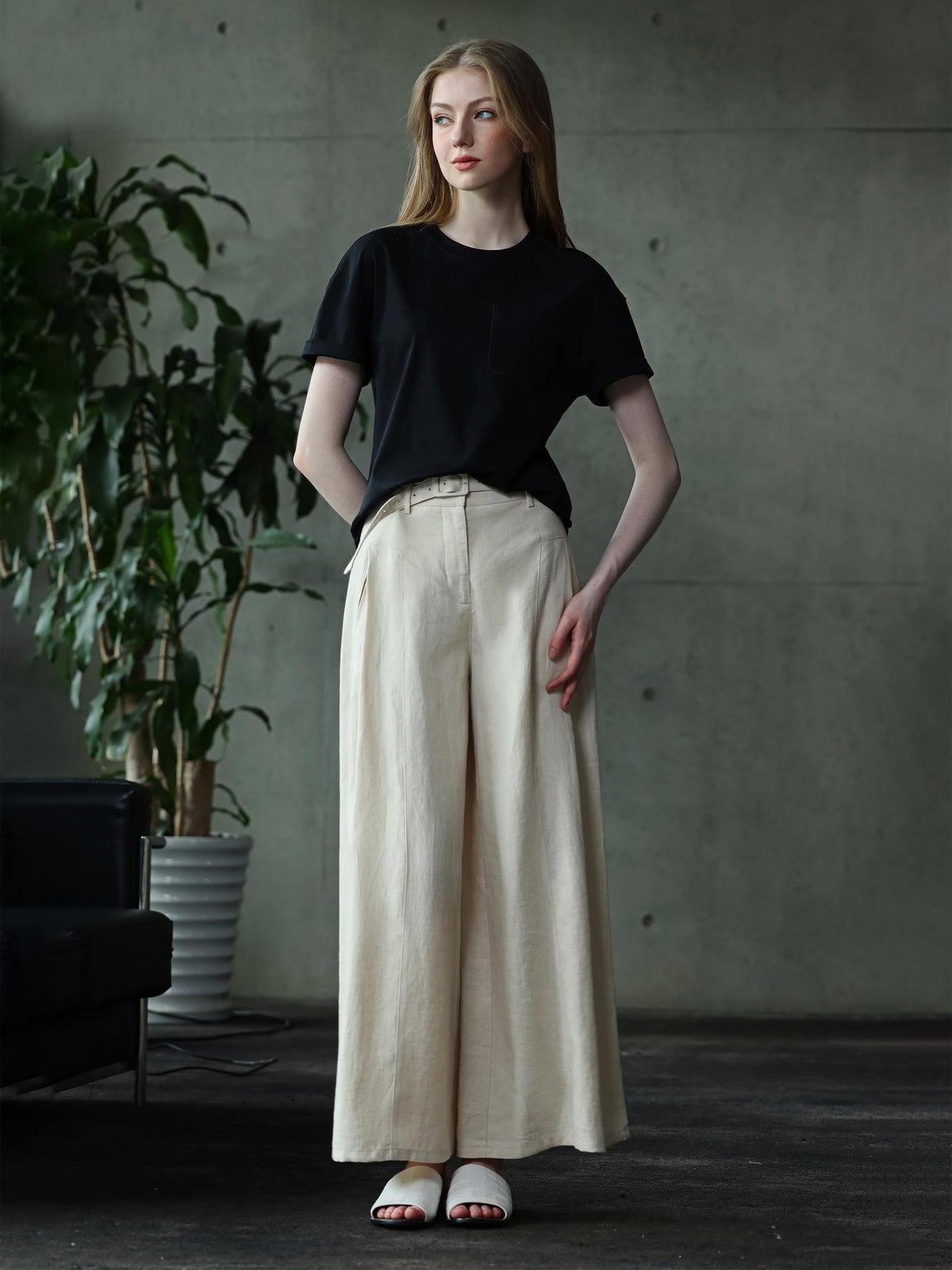 RELAXED WIDE LEG LINEN PANTS