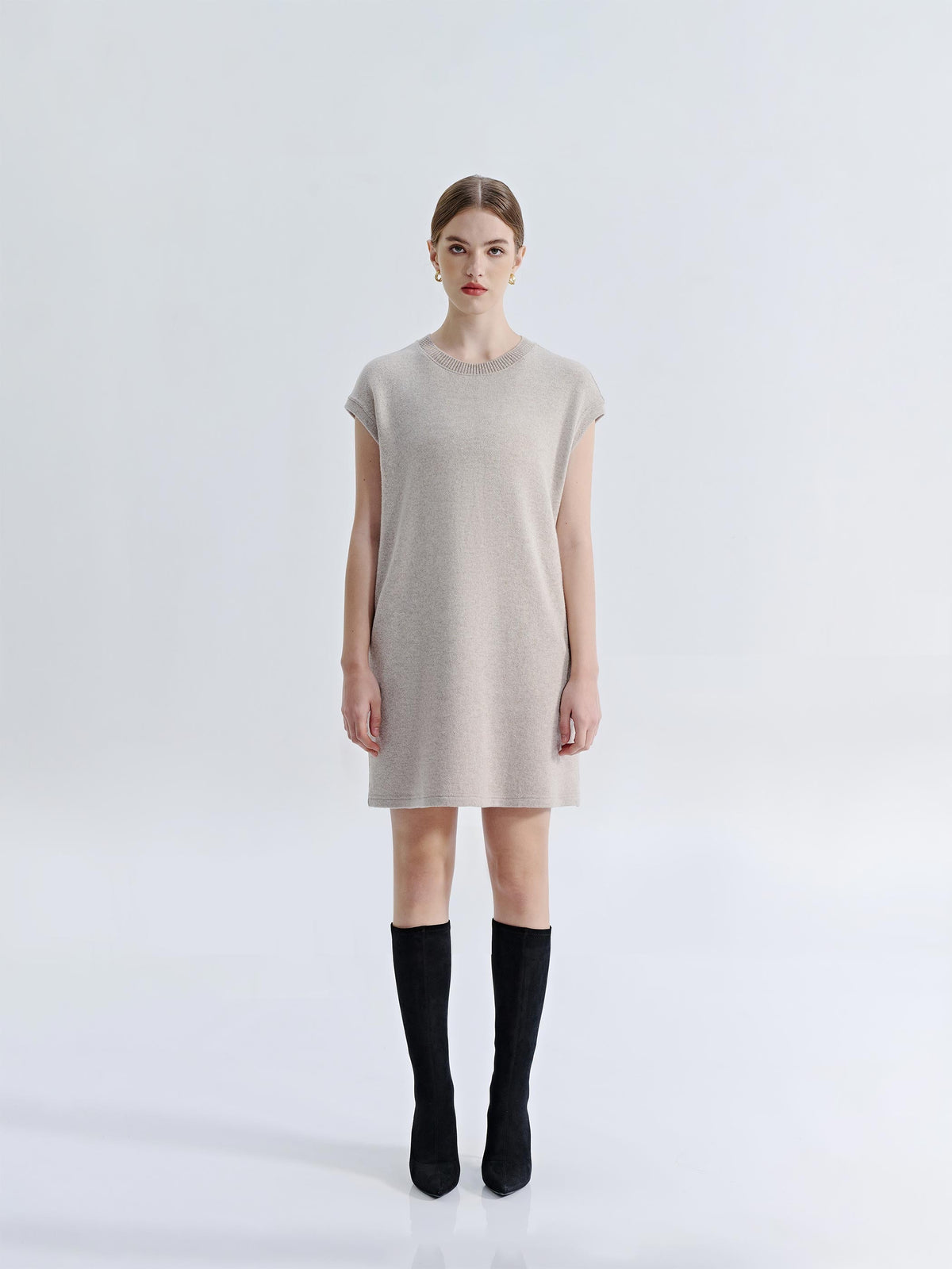 WOOL CASHMERE CAP SLEEVES SHEATH DRESS