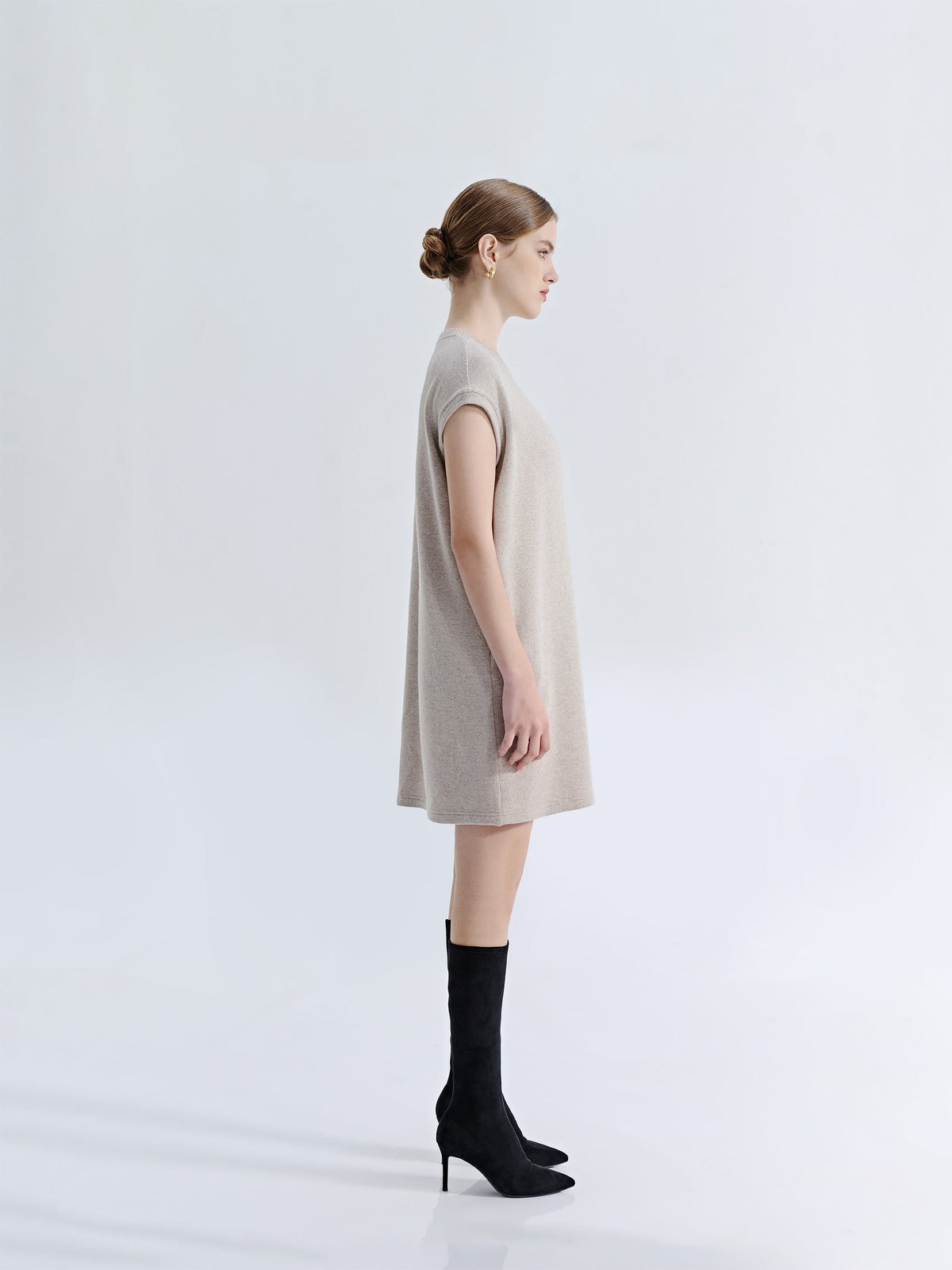 WOOL CASHMERE CAP SLEEVES SHEATH DRESS