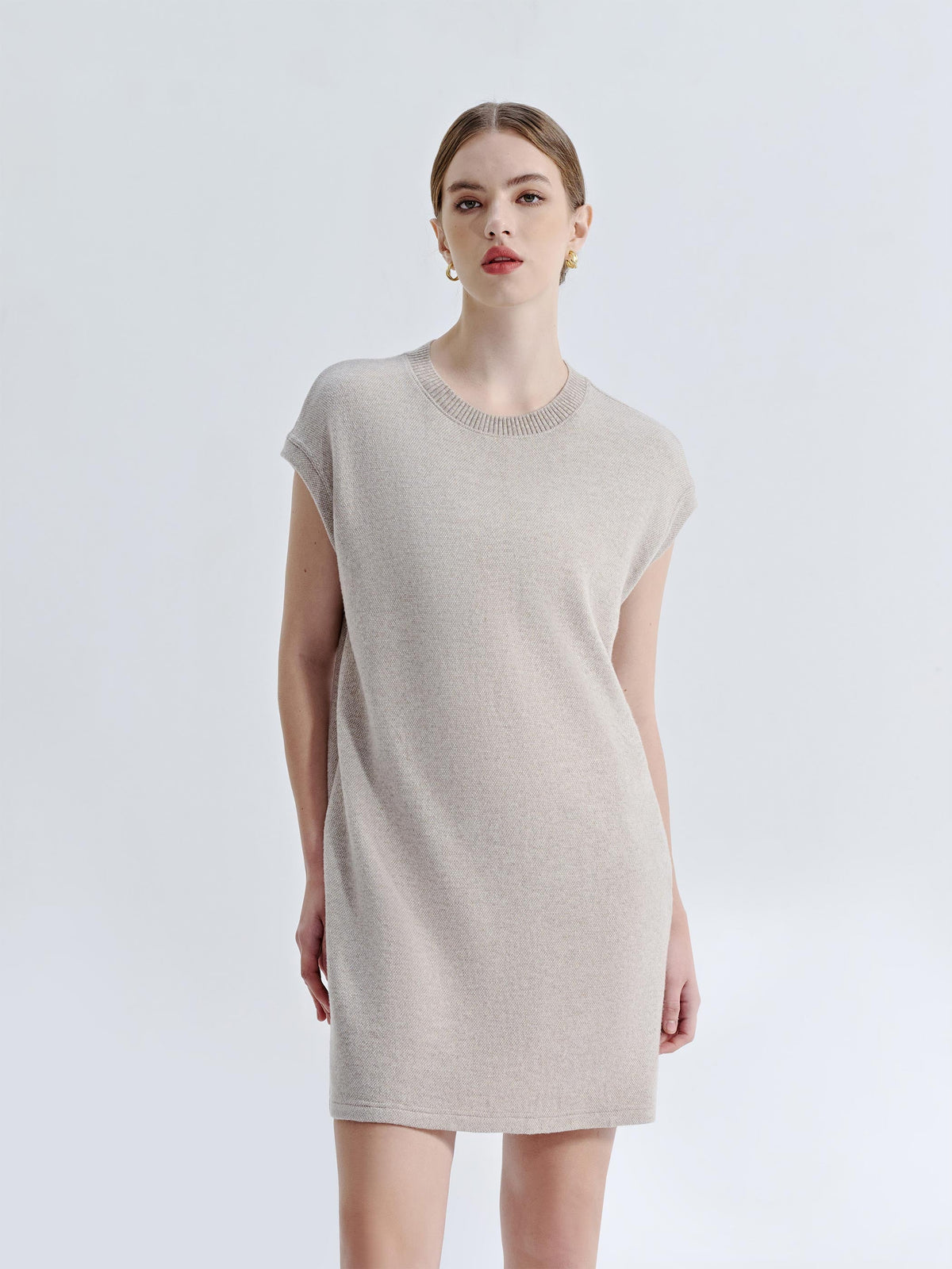 WOOL CASHMERE CAP SLEEVES SHEATH DRESS