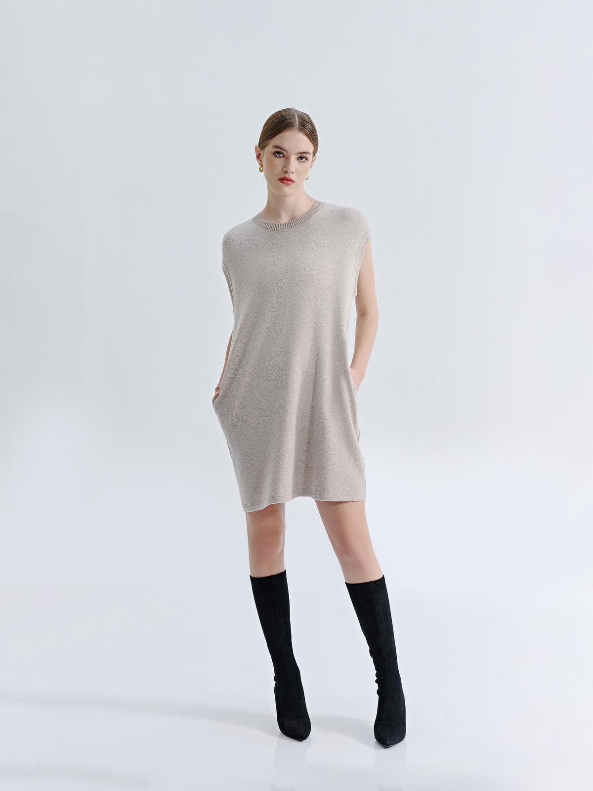 WOOL CASHMERE CAP SLEEVES SHEATH DRESS