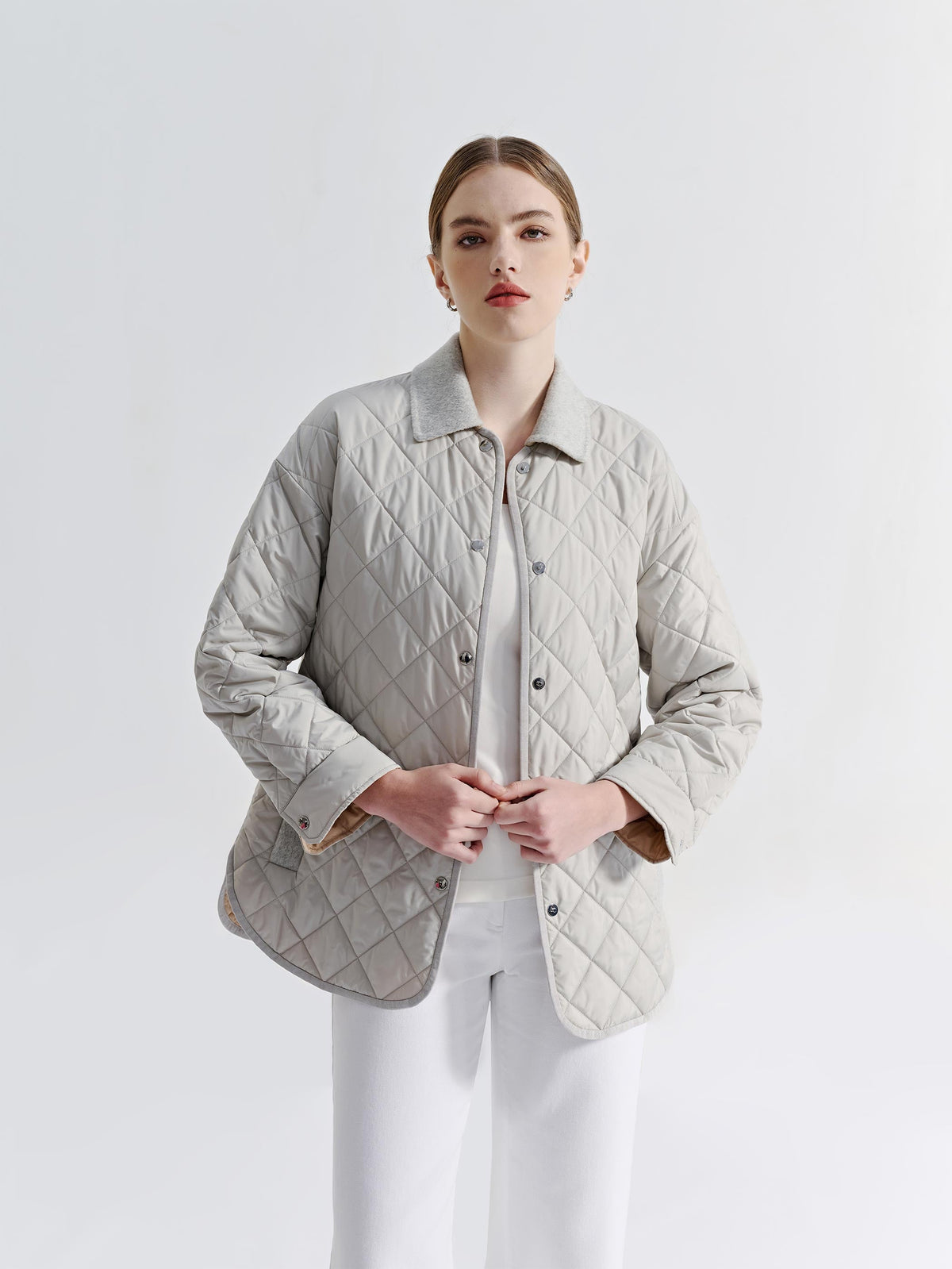 QUILTED LONG SLEEVE BUTTON DOWN JACKET