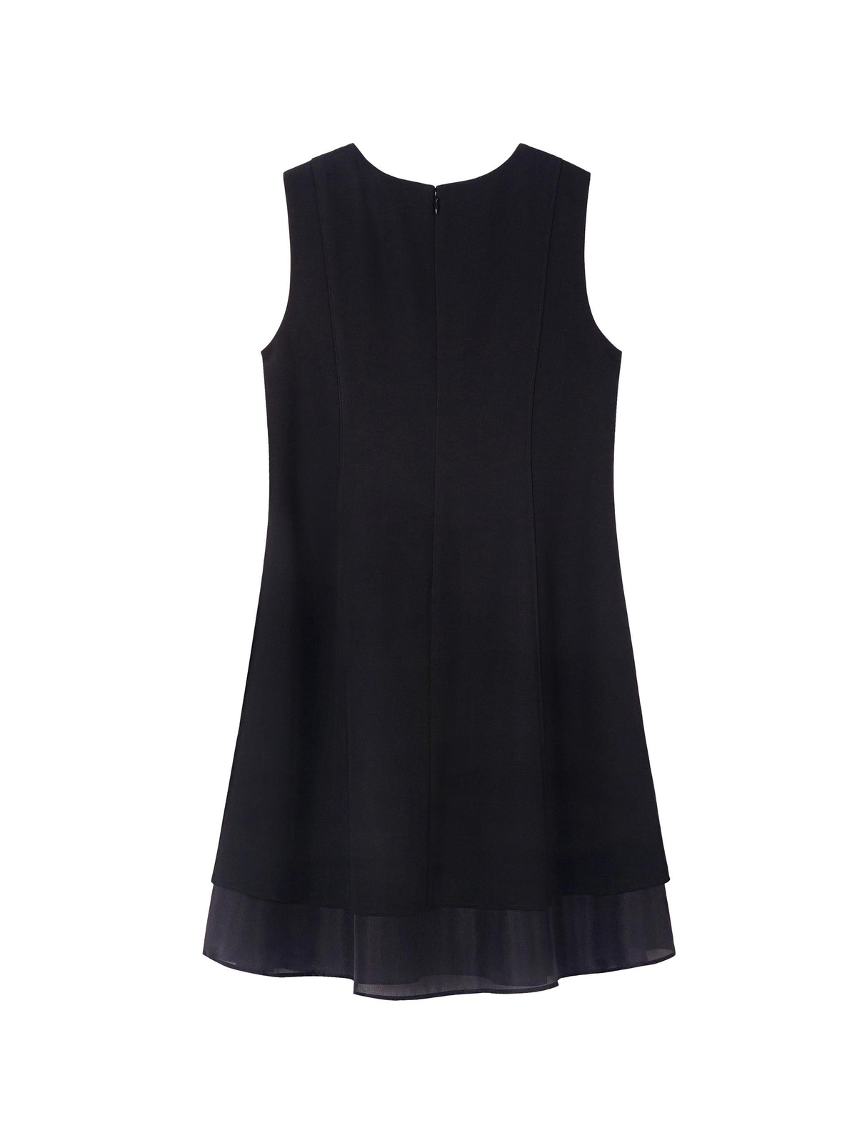 SLEEVELESS KNEE LENGTH BLACK DRESS W/ DOUBLE CHIFFON LAYER