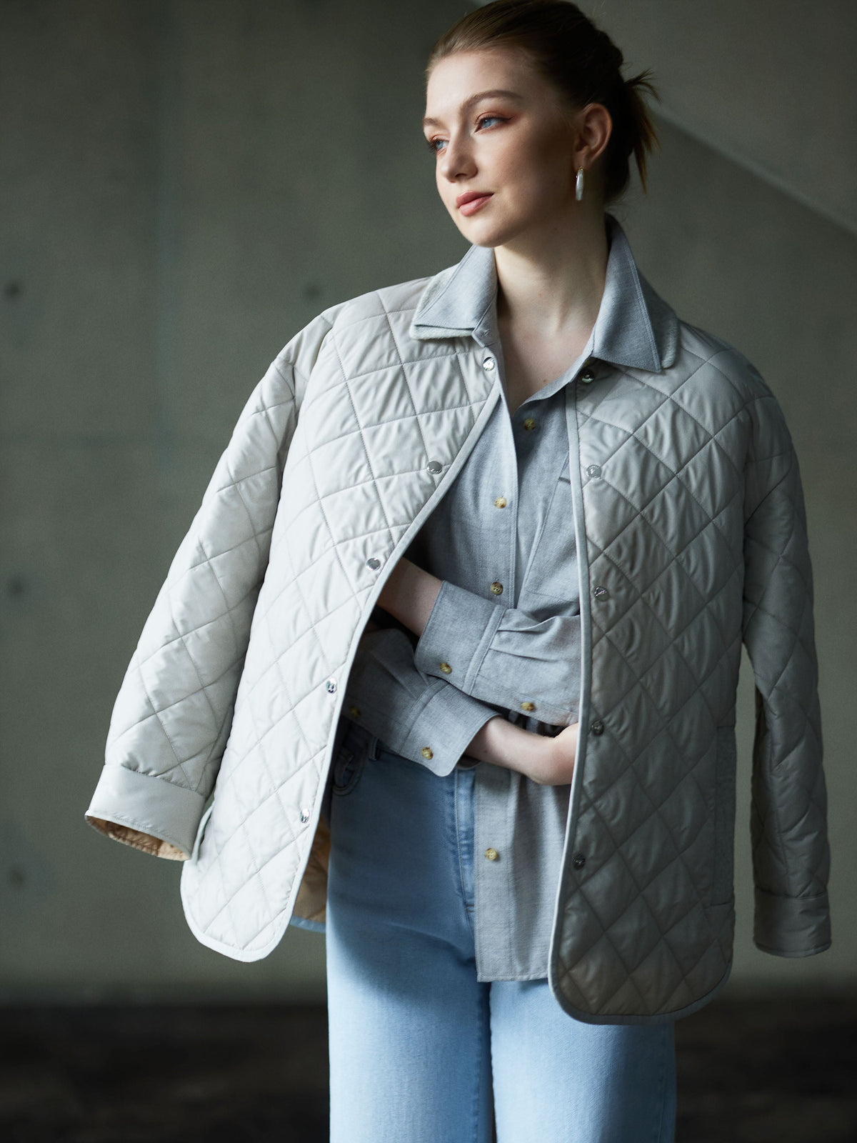 QUILTED LONG SLEEVE BUTTON DOWN JACKET