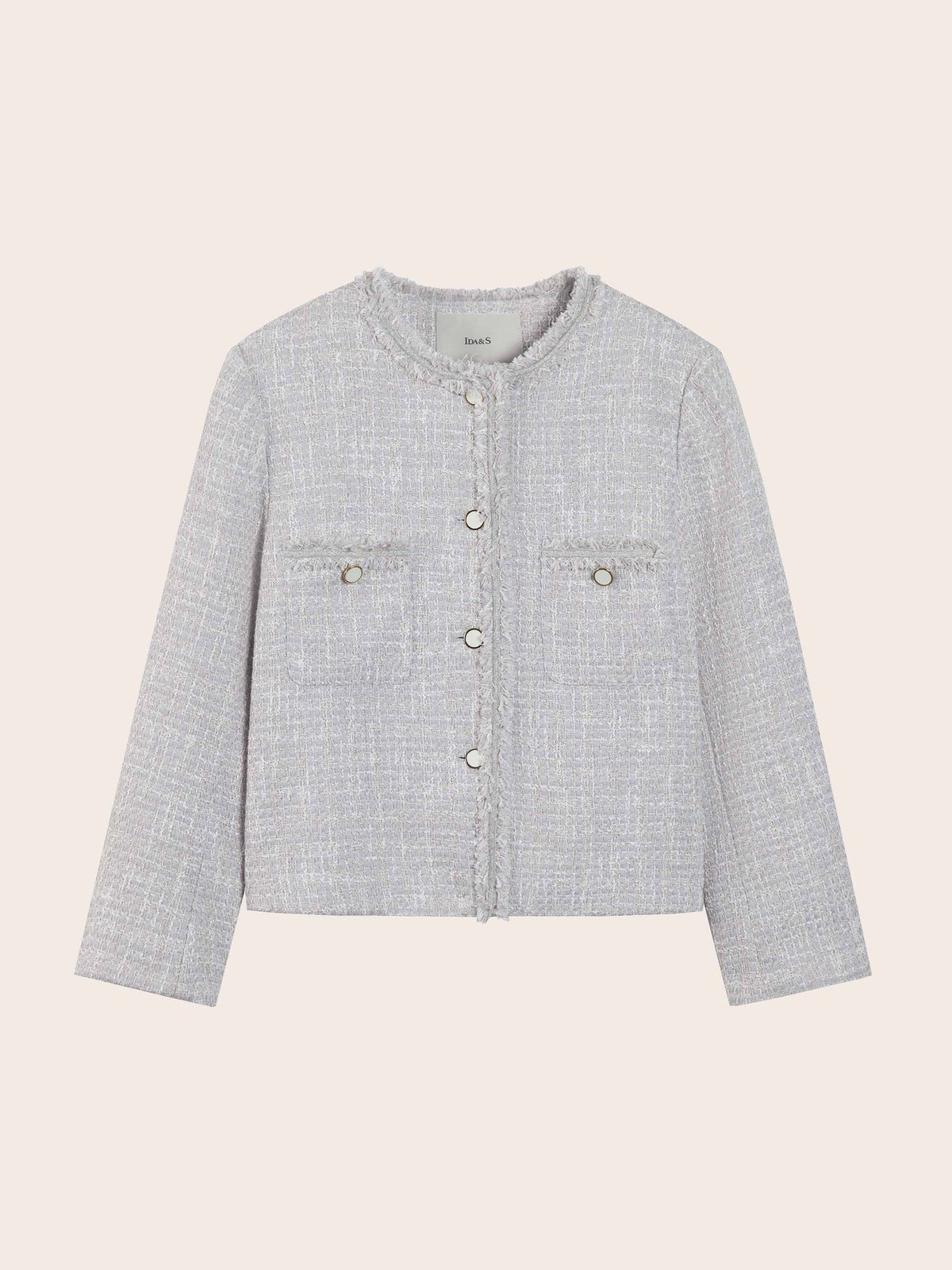 CREW NECK DOUBLE POCKETS TWEED JACKET