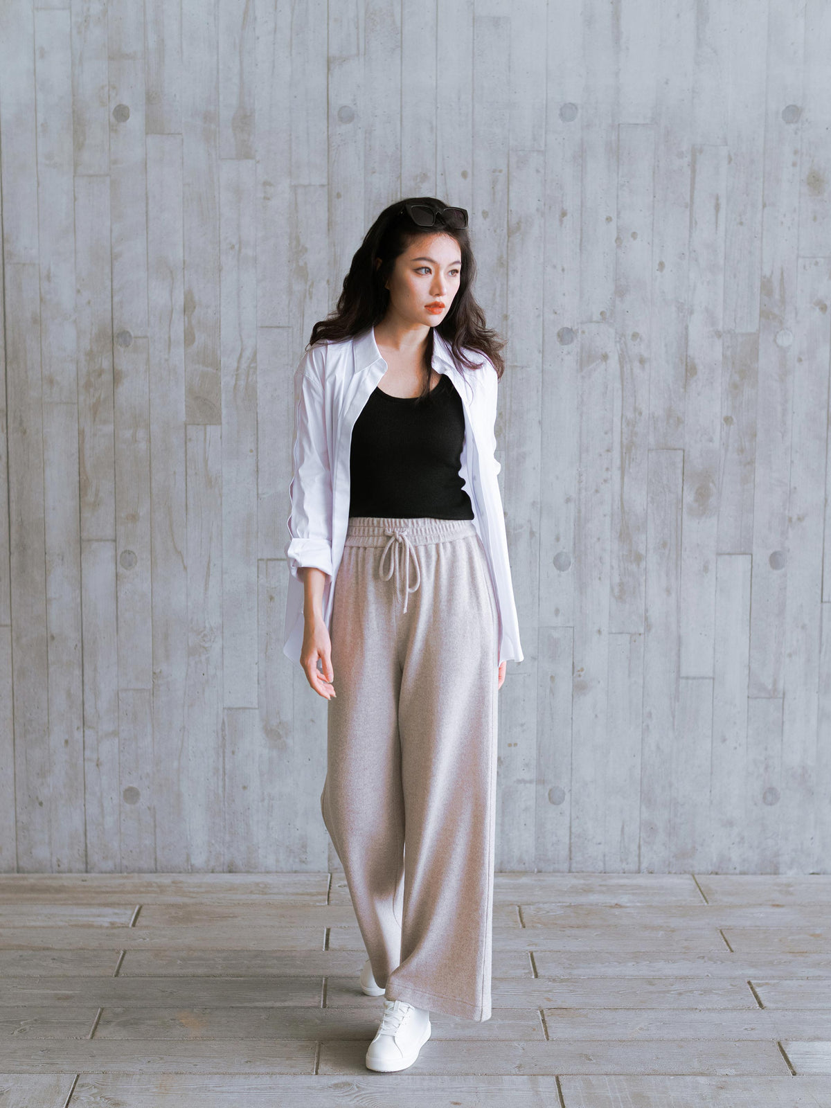 WOOL CASHMERE STRAIGHT LEG DRAWSTRING PANTS