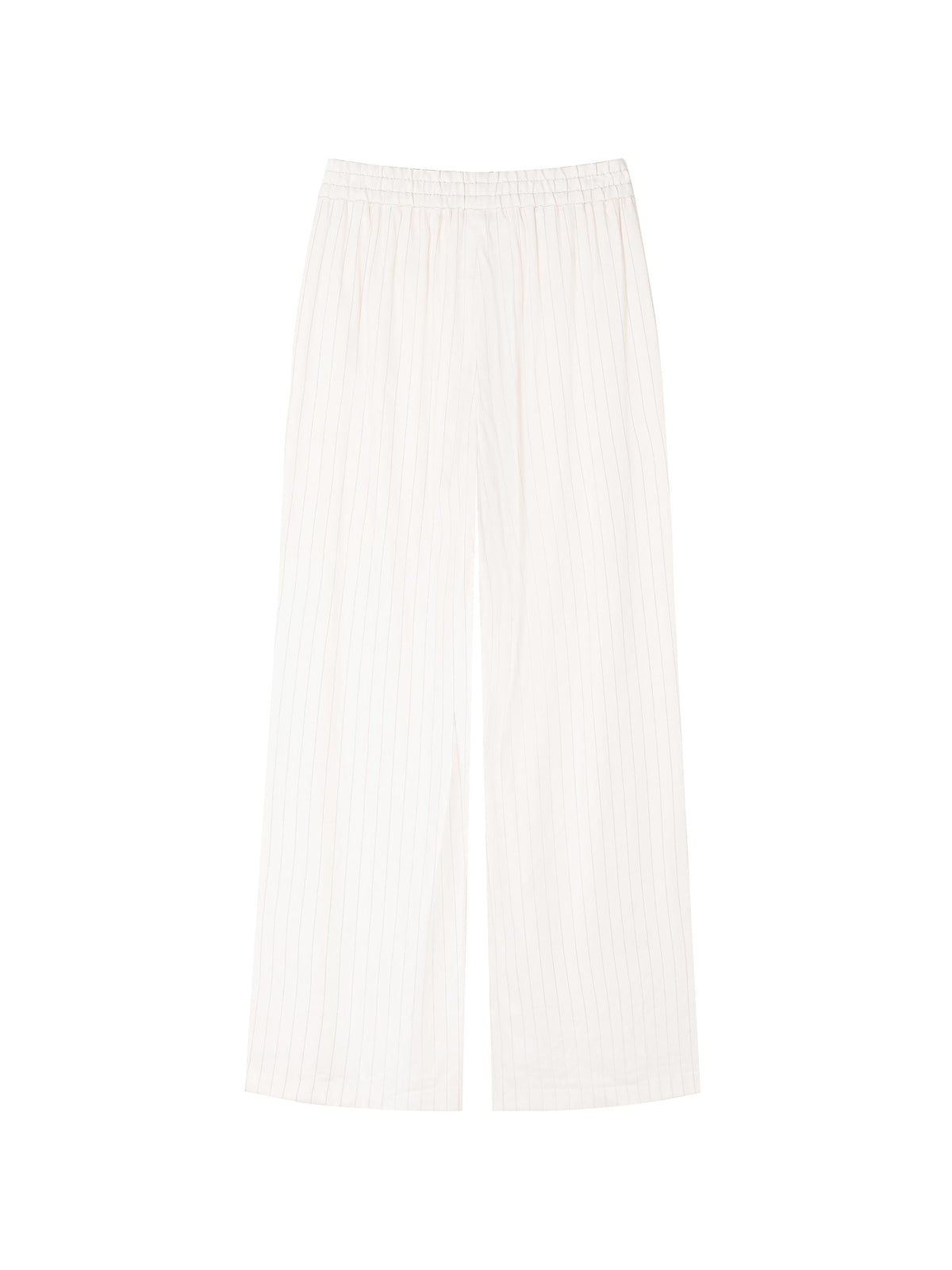 PINSTRIPED LINEN ELASTIC WAIST SUIT PANTS