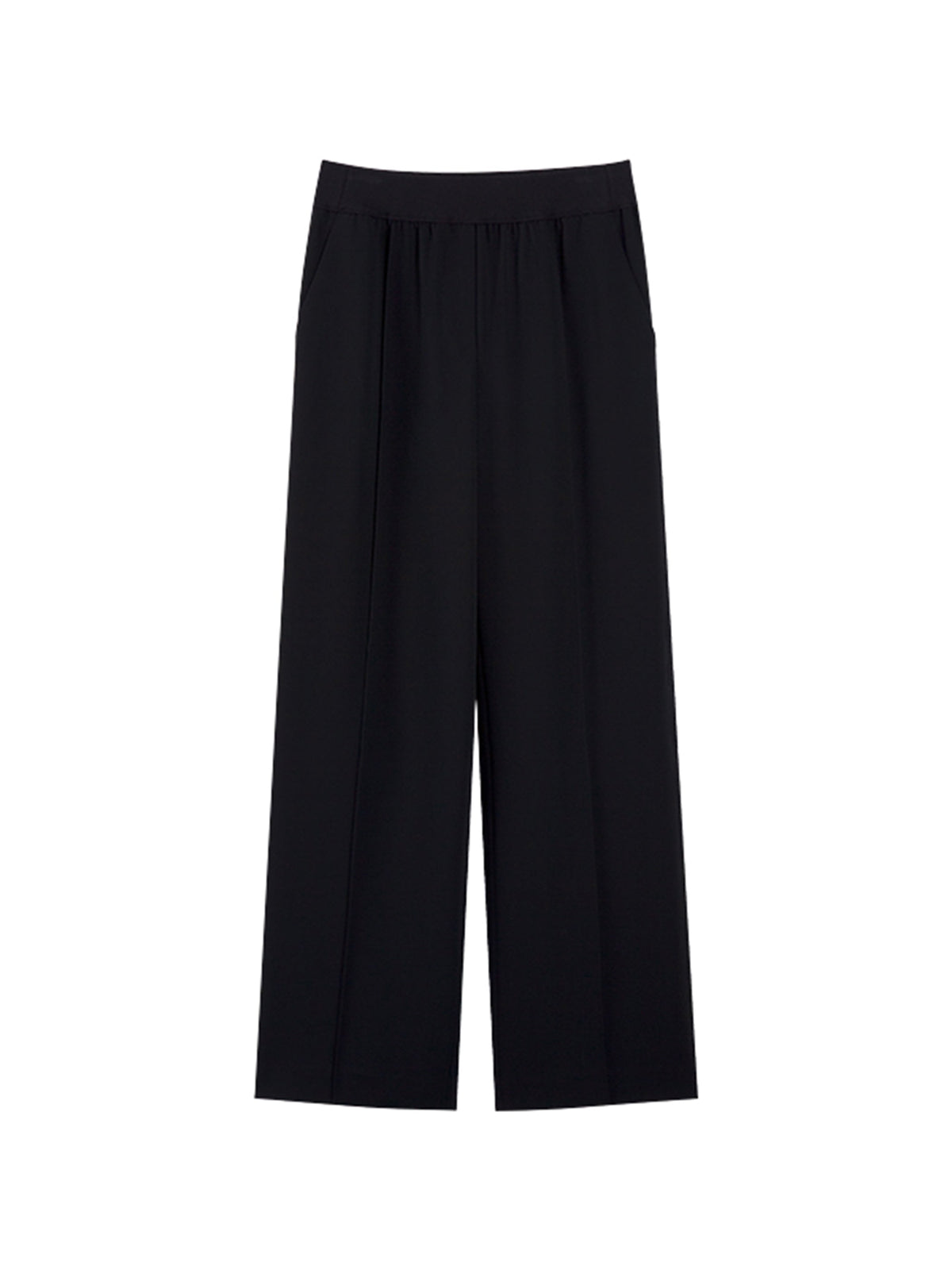 MID WAIST STRAIGHT LEG PANTS W/ ELASTIC WAISTBAND